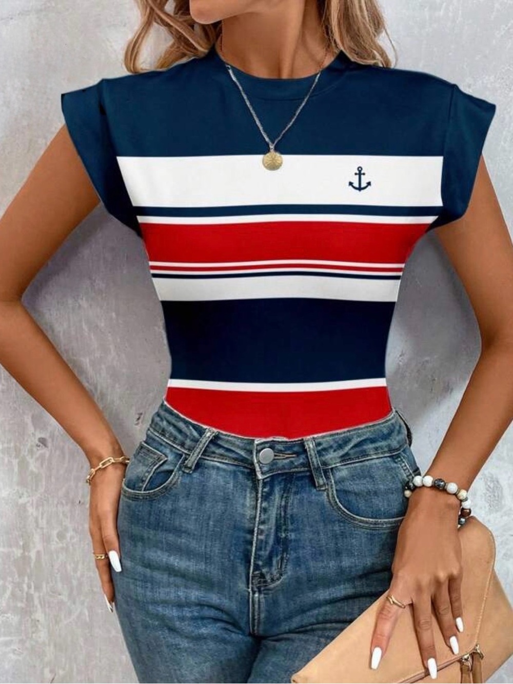 Patriotic Bodysuit 4th of July Striped Red white blue S M 6 nautical top T shirt